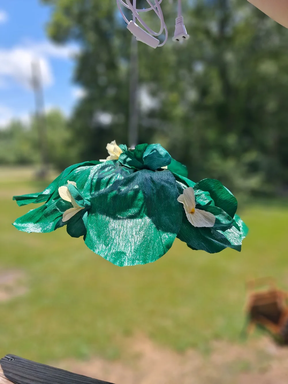 Italian Crepe Paper Tree/Leaf Hanging Lamp with Cream Flowers